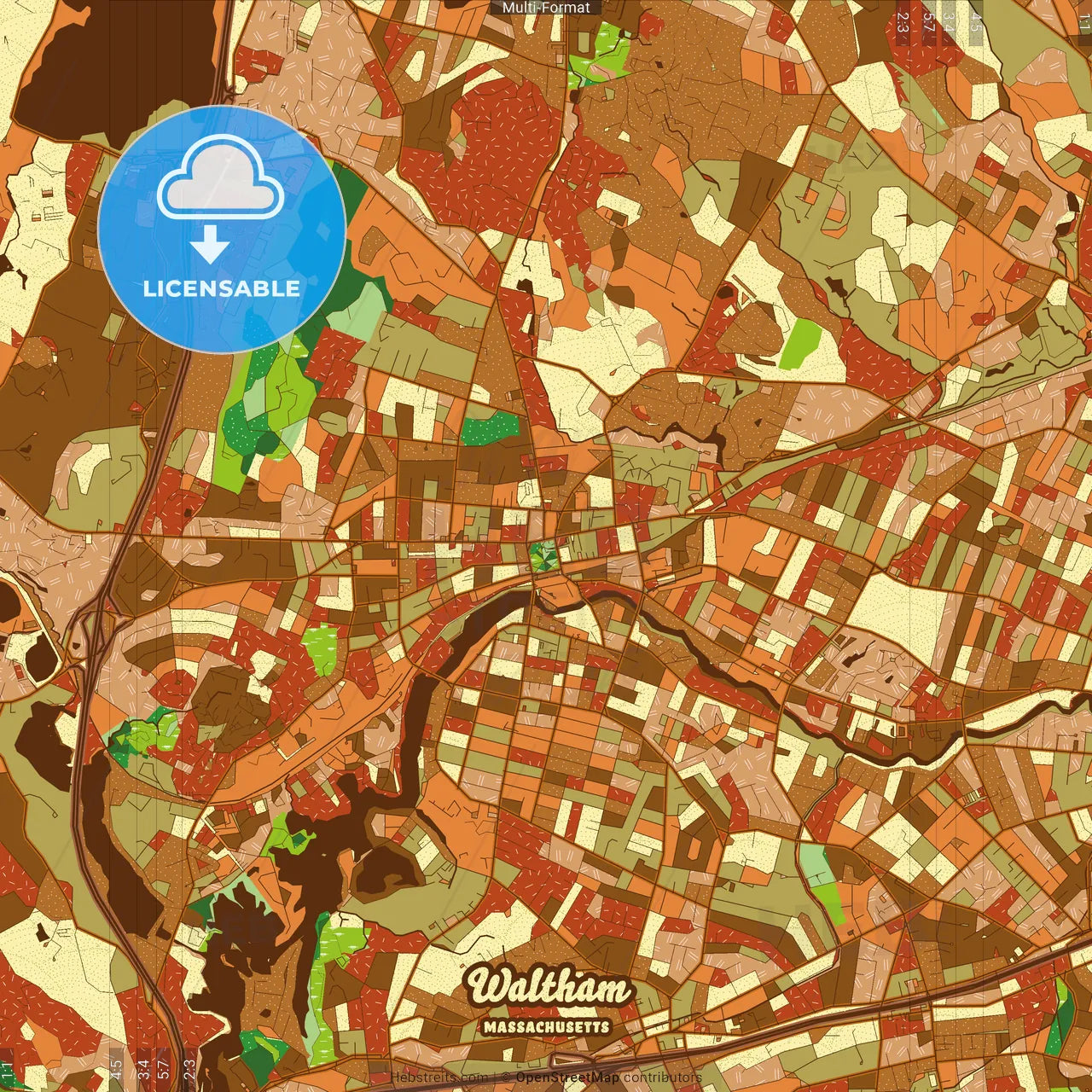 Waltham Massachusetts Farmhouse Poster Art Map Template