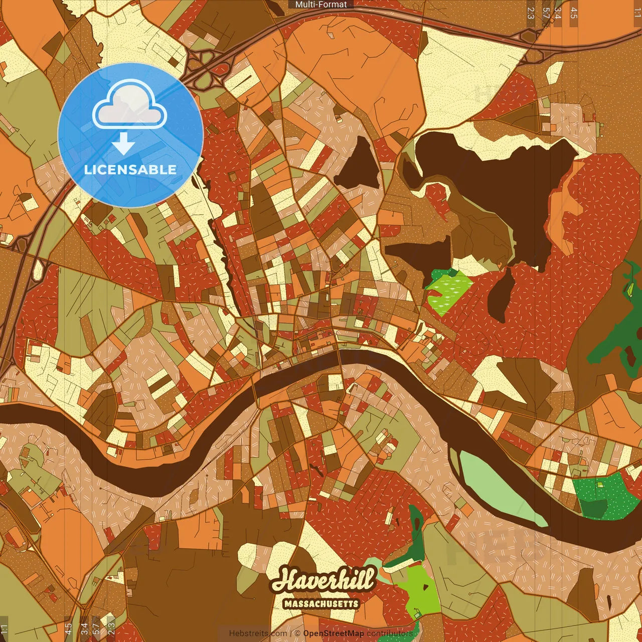 Haverhill Massachusetts Farmhouse Poster Art Map Template