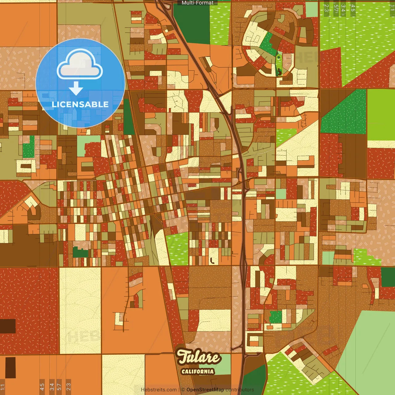 Tulare California Farmhouse Poster Art Map Template