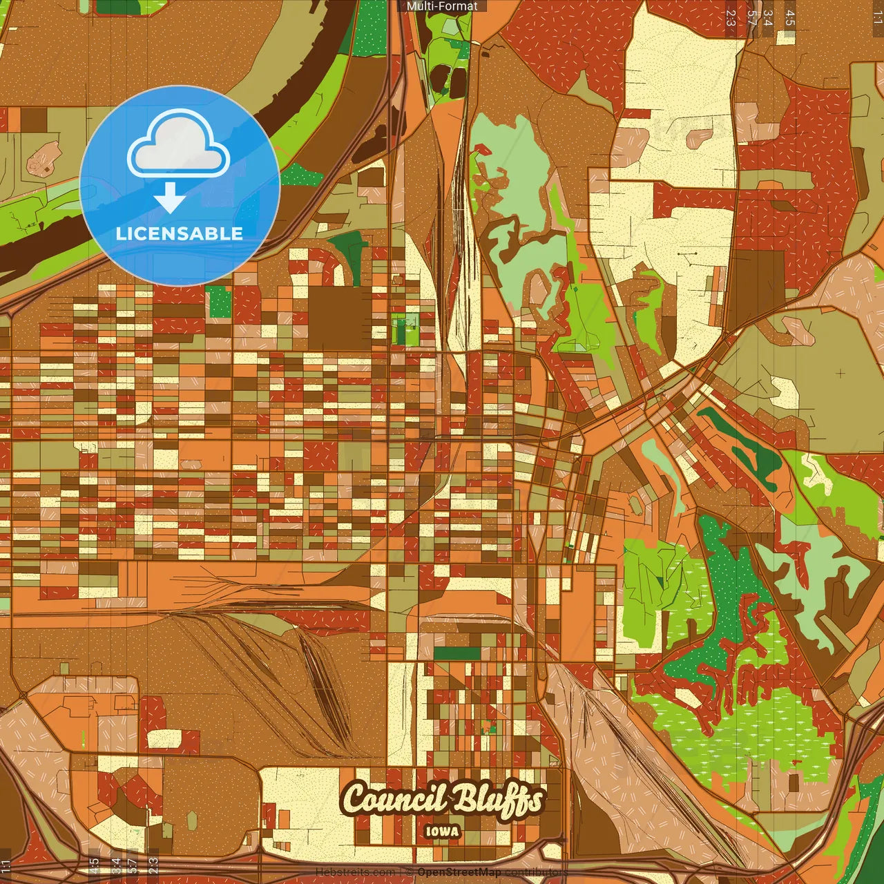 Council Bluffs Iowa Farmhouse Poster Art Map Template