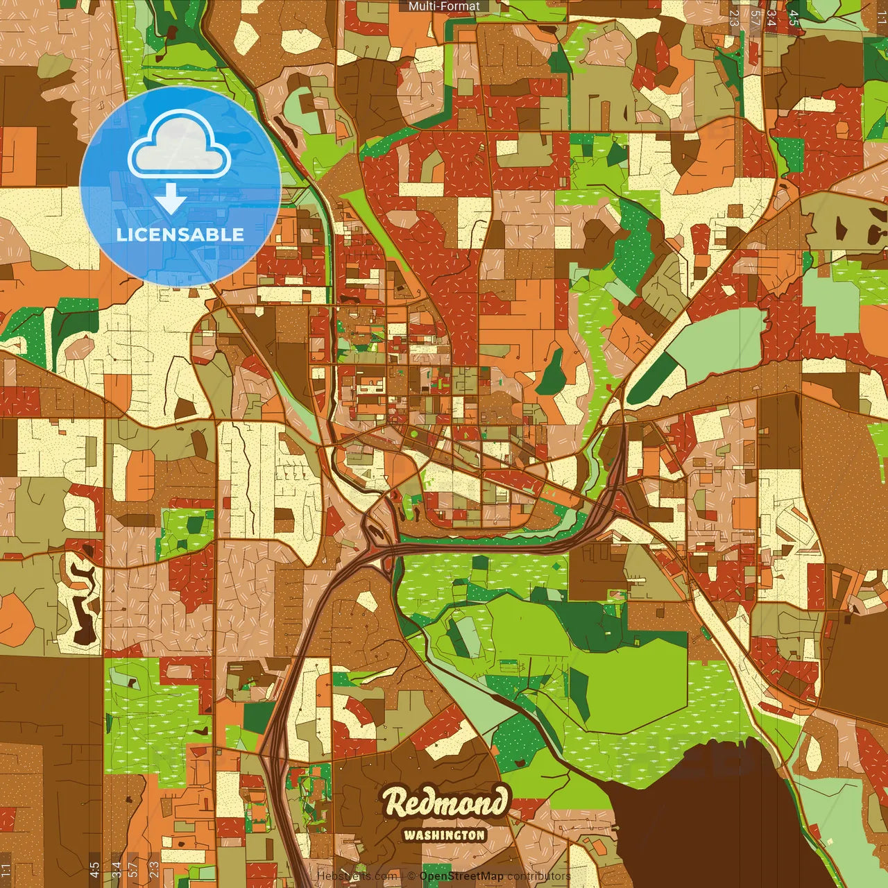 Redmond Washington Farmhouse Poster Art Map Template