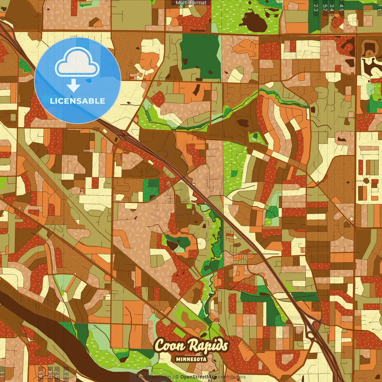 Coon Rapids Minnesota Farmhouse Poster Art Map Template