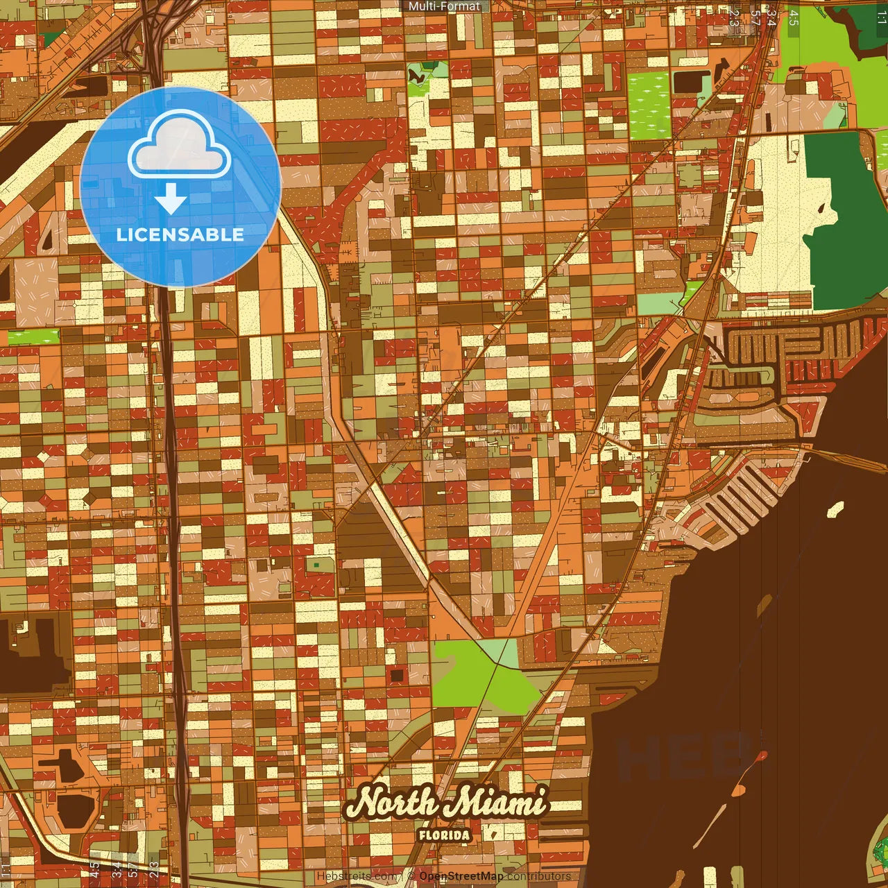 North Miami Florida Farmhouse Poster Art Map Template