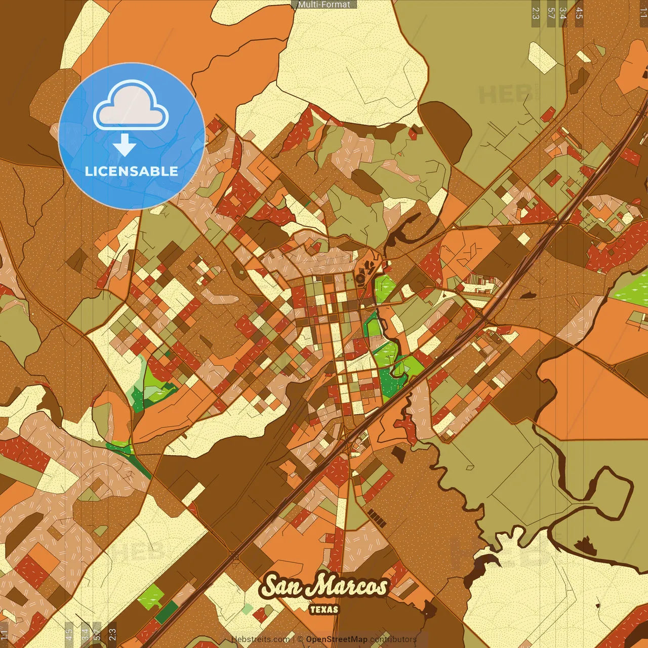 San Marcos Texas Farmhouse Poster Art Map Template