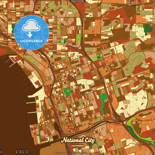 National City California Farmhouse Poster Art Map Template