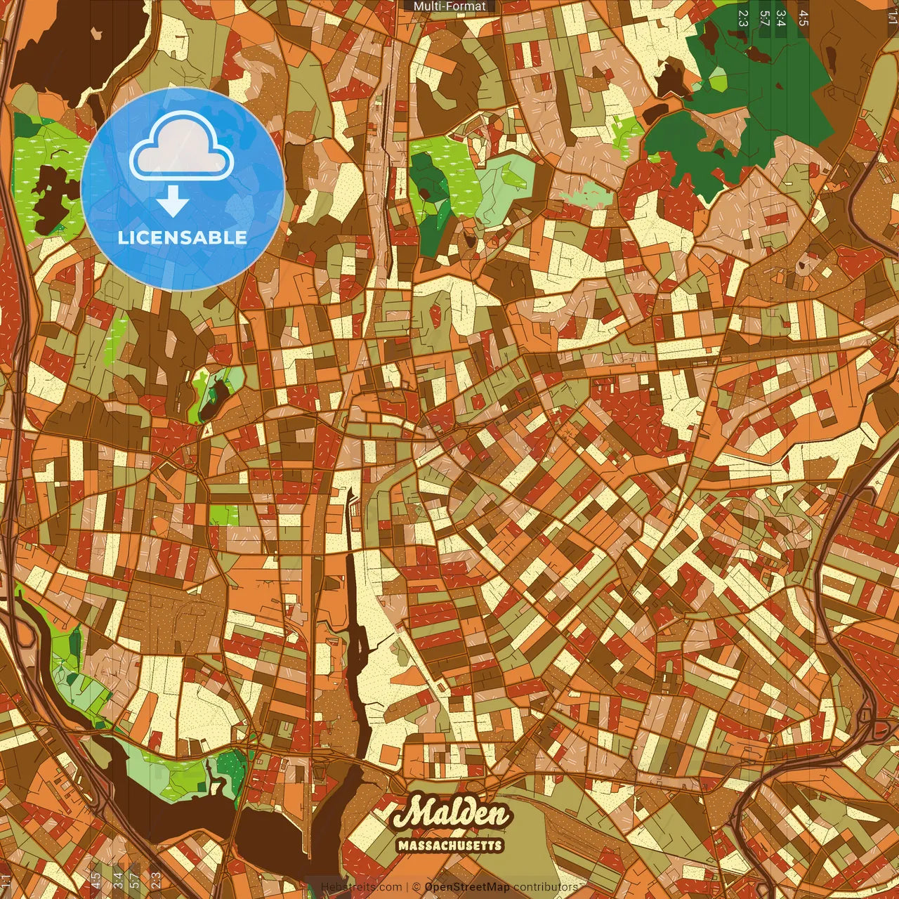 Malden Massachusetts Farmhouse Poster Art Map Template