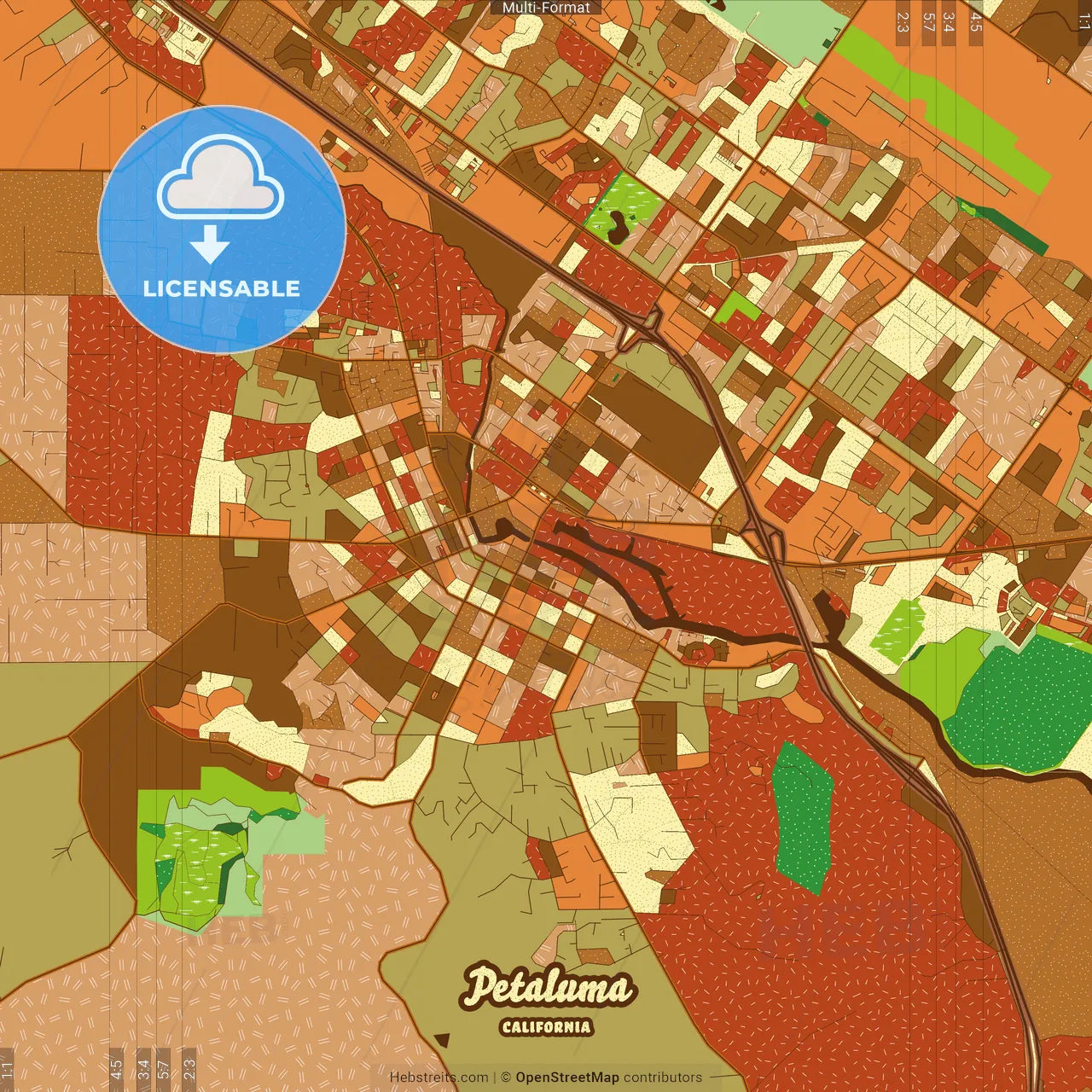 Petaluma California Farmhouse Poster Art Map Template