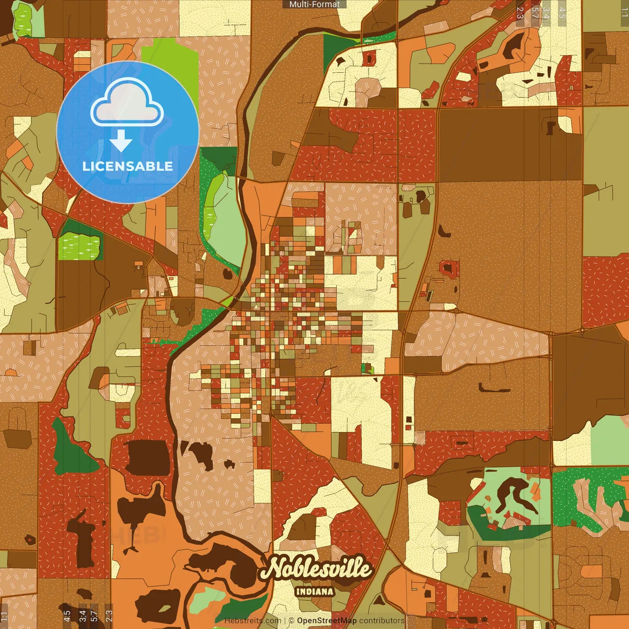 Noblesville Indiana Farmhouse Poster Art Map Template