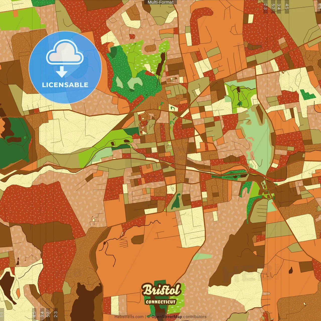 Bristol Connecticut Farmhouse Poster Art Map Template