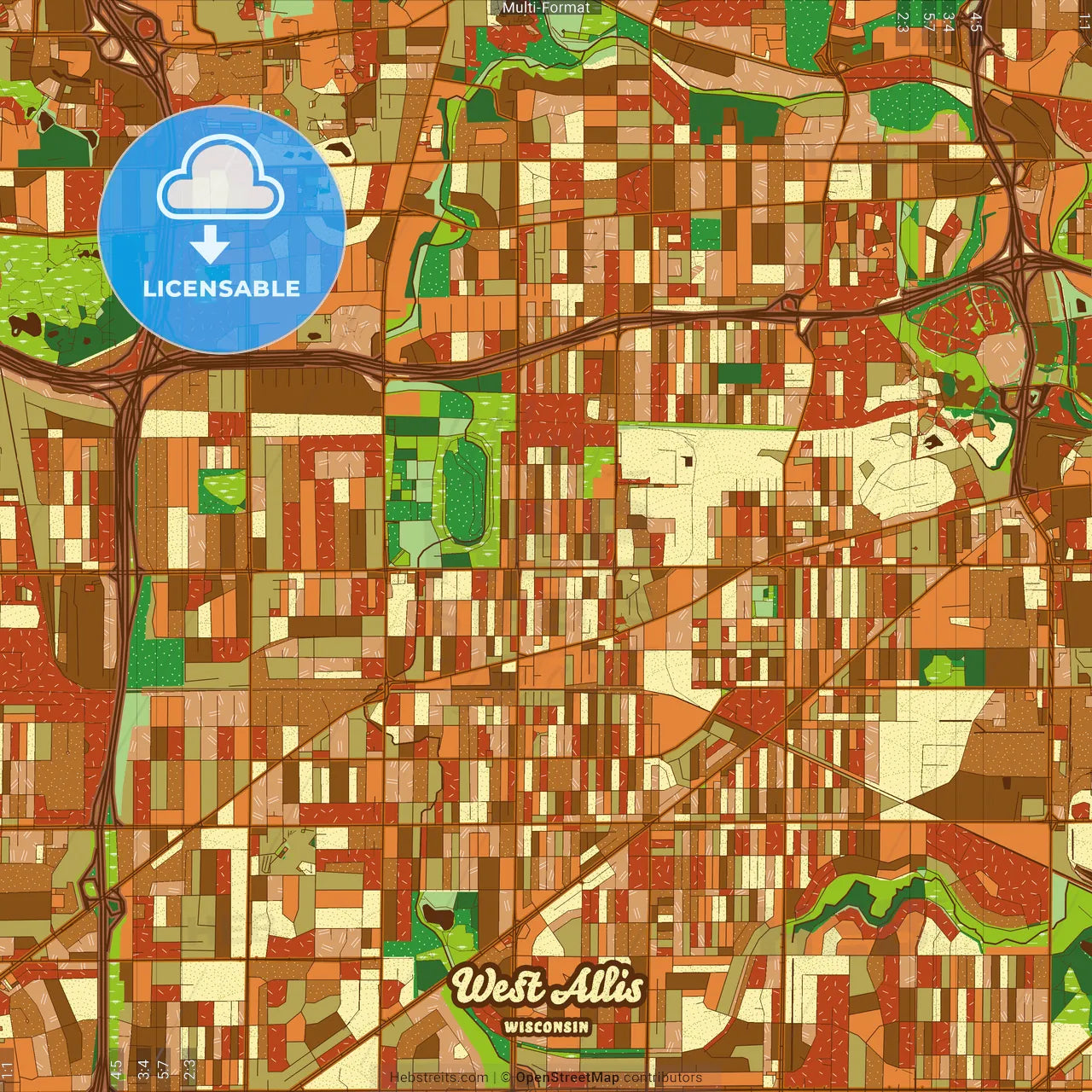 West Allis Wisconsin Farmhouse Poster Art Map Template