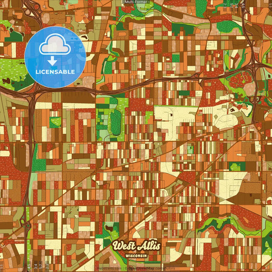 West Allis Wisconsin Farmhouse Poster Art Map Template