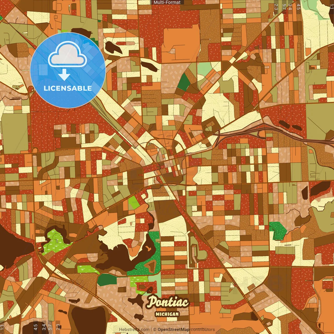 Pontiac Michigan Farmhouse Poster Art Map Template