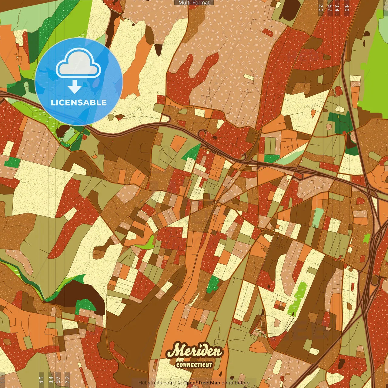 Meriden Connecticut Farmhouse Poster Art Map Template