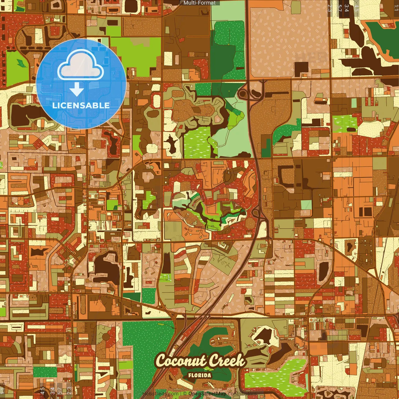 Coconut Creek Florida Farmhouse Poster Art Map Template