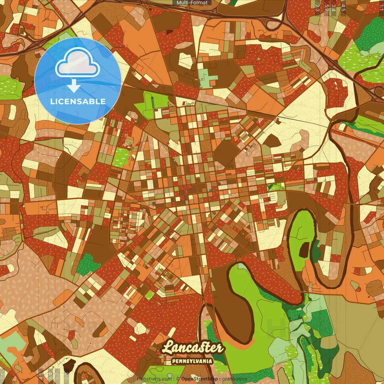 Lancaster Pennsylvania Farmhouse Poster Art Map Template