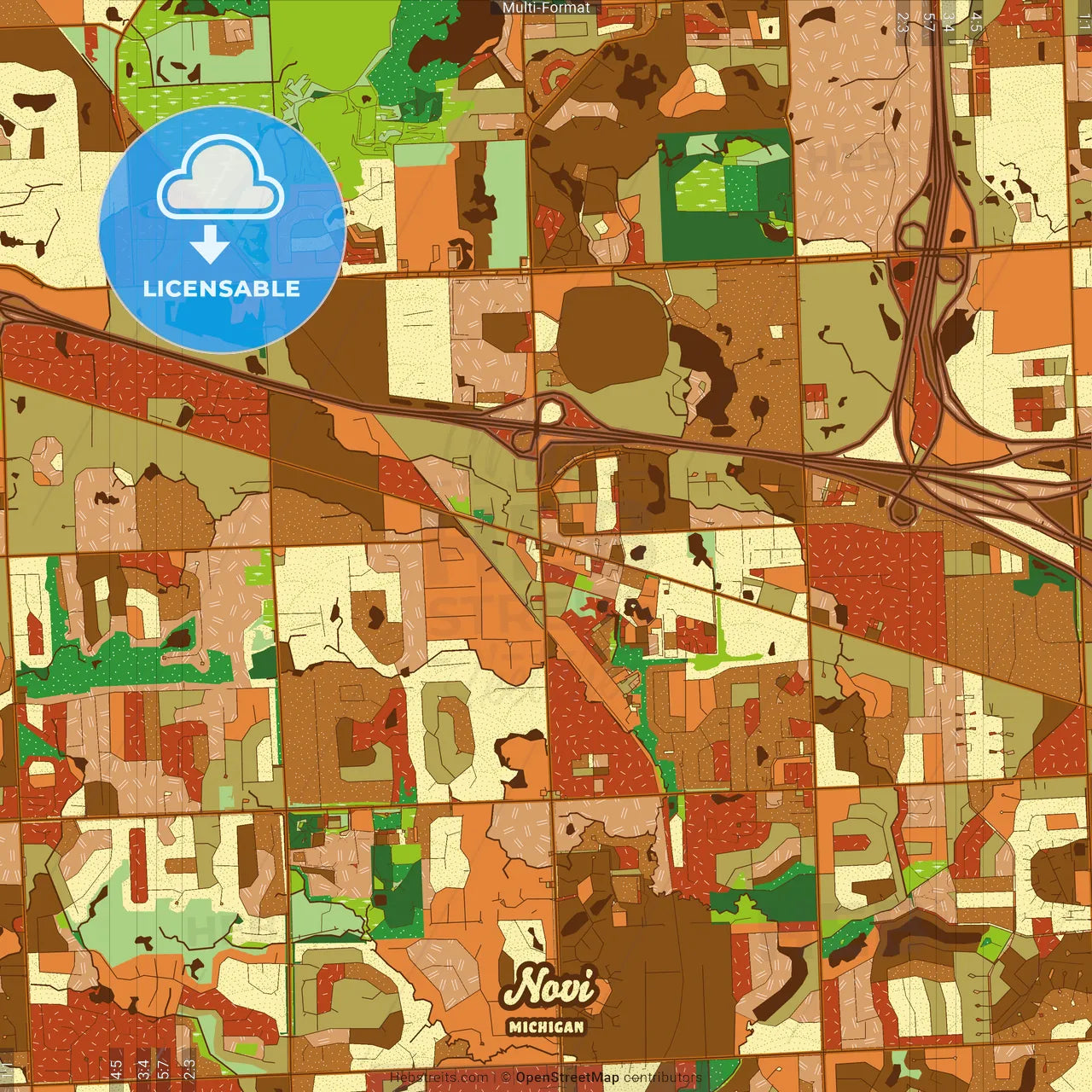 Novi Michigan Farmhouse Poster Art Map Template