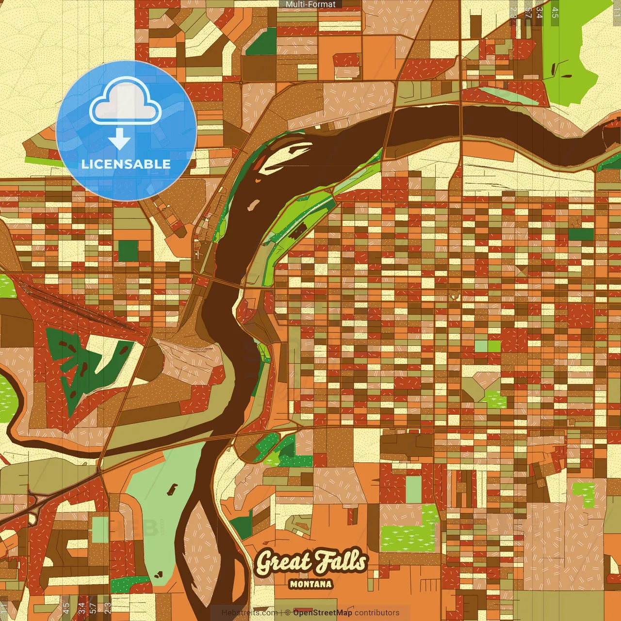 Great Falls Montana Farmhouse Poster Art Map Template