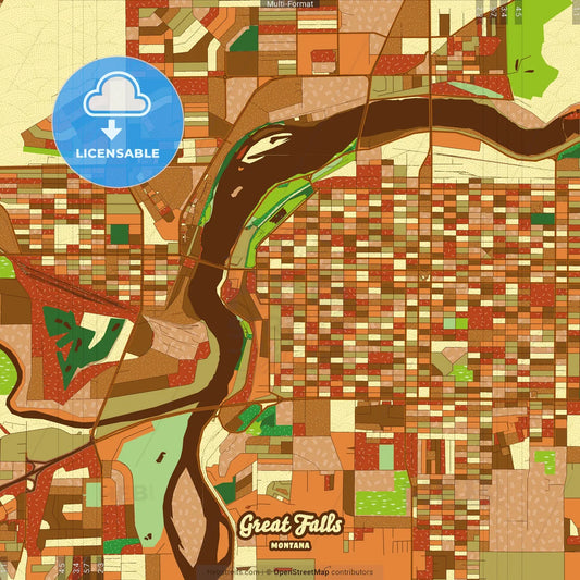 Great Falls Montana Farmhouse Poster Art Map Template