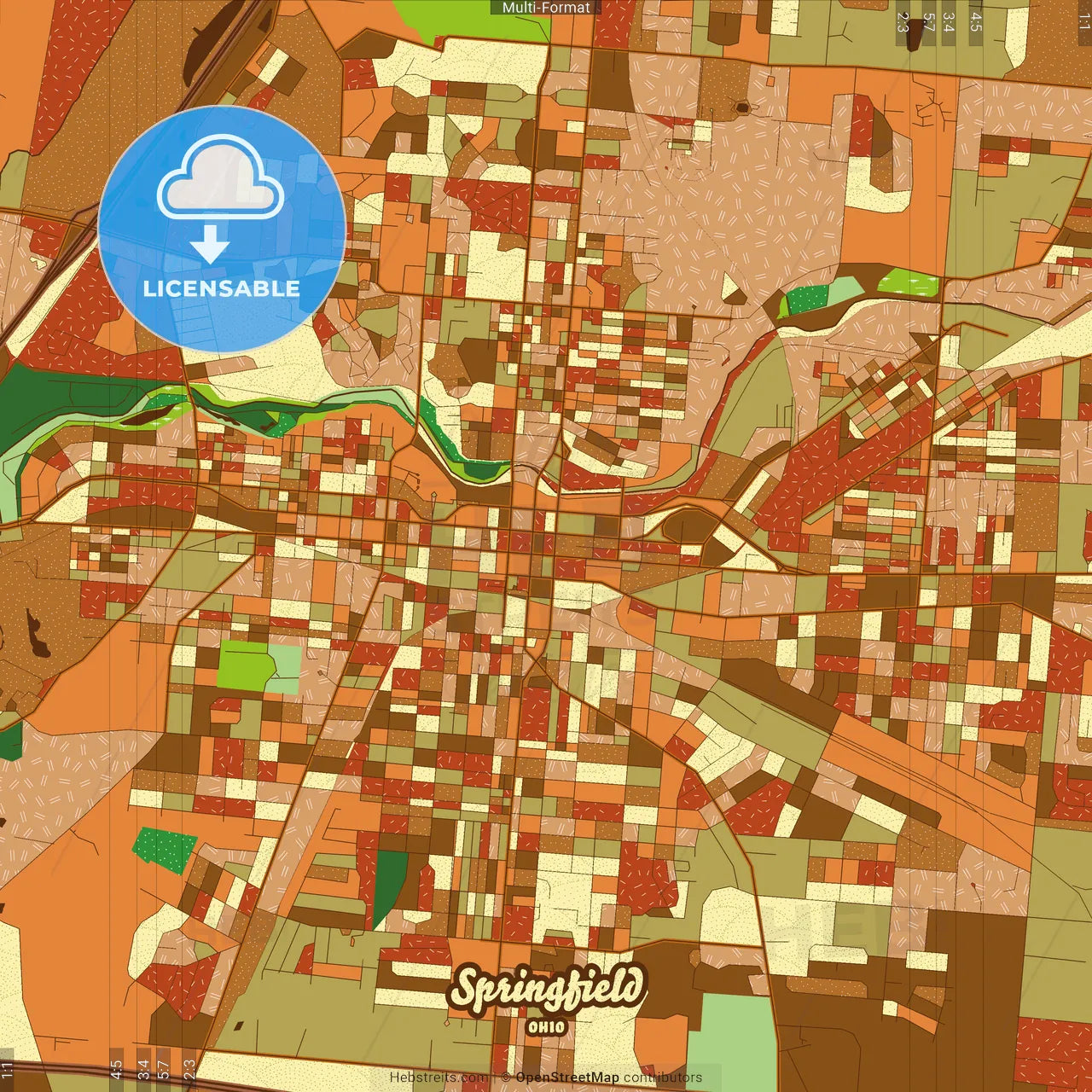 Springfield Ohio Farmhouse Poster Art Map Template