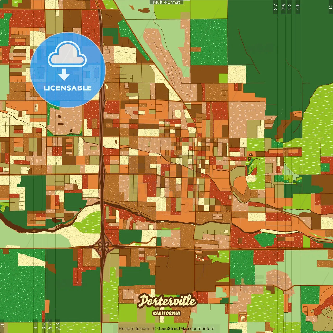 Porterville California Farmhouse Poster Art Map Template