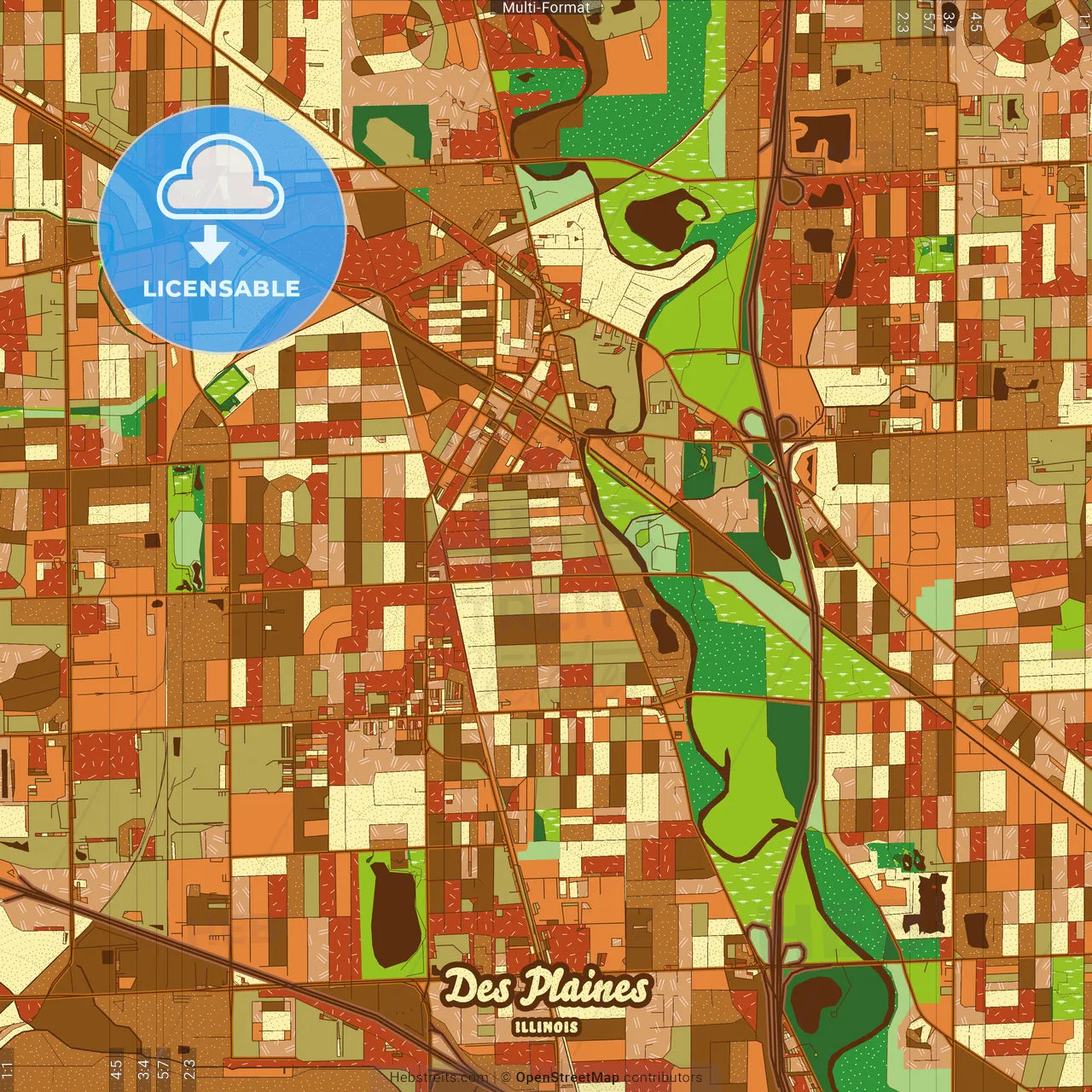 Des Plaines Illinois Farmhouse Poster Art Map Template