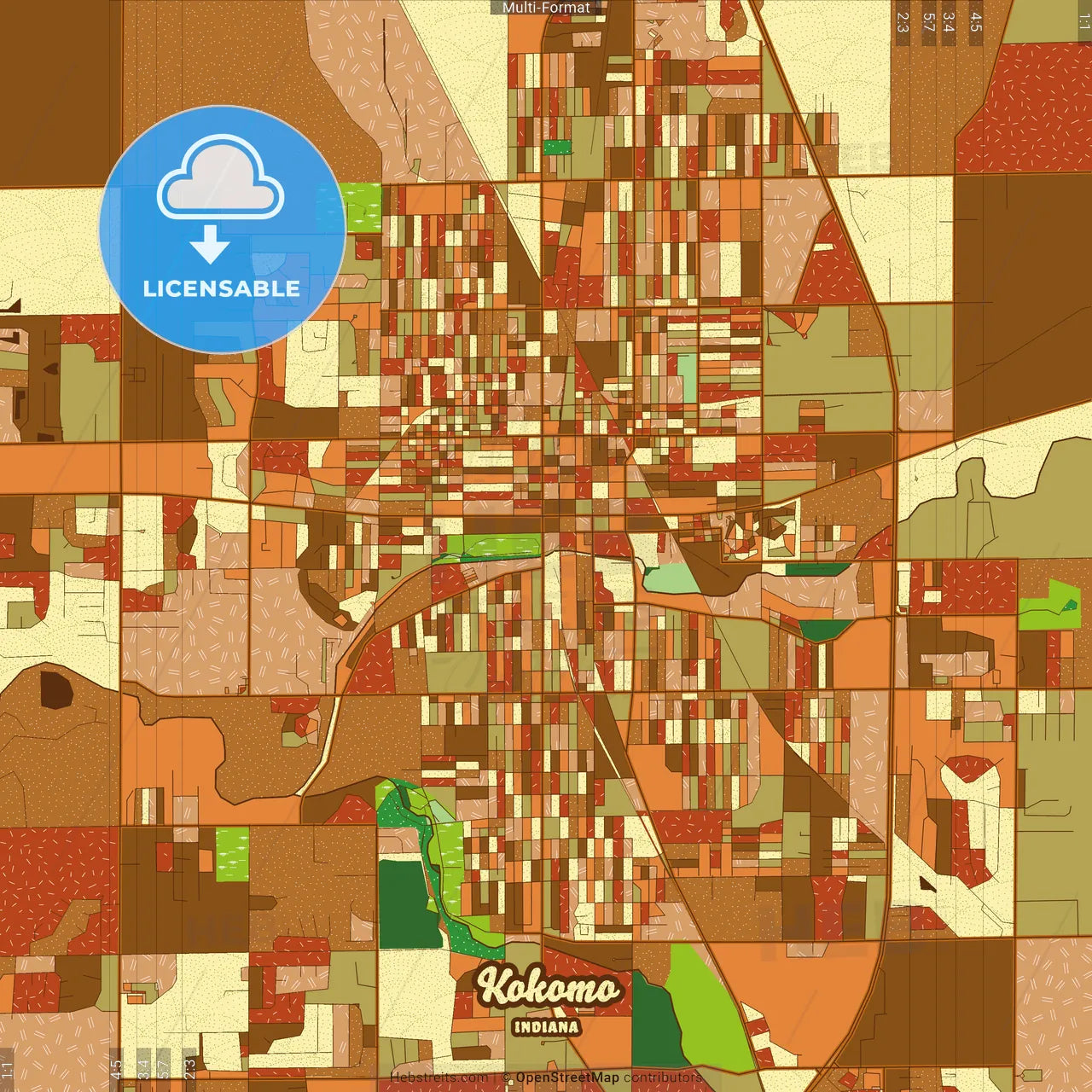 Kokomo Indiana Farmhouse Poster Art Map Template