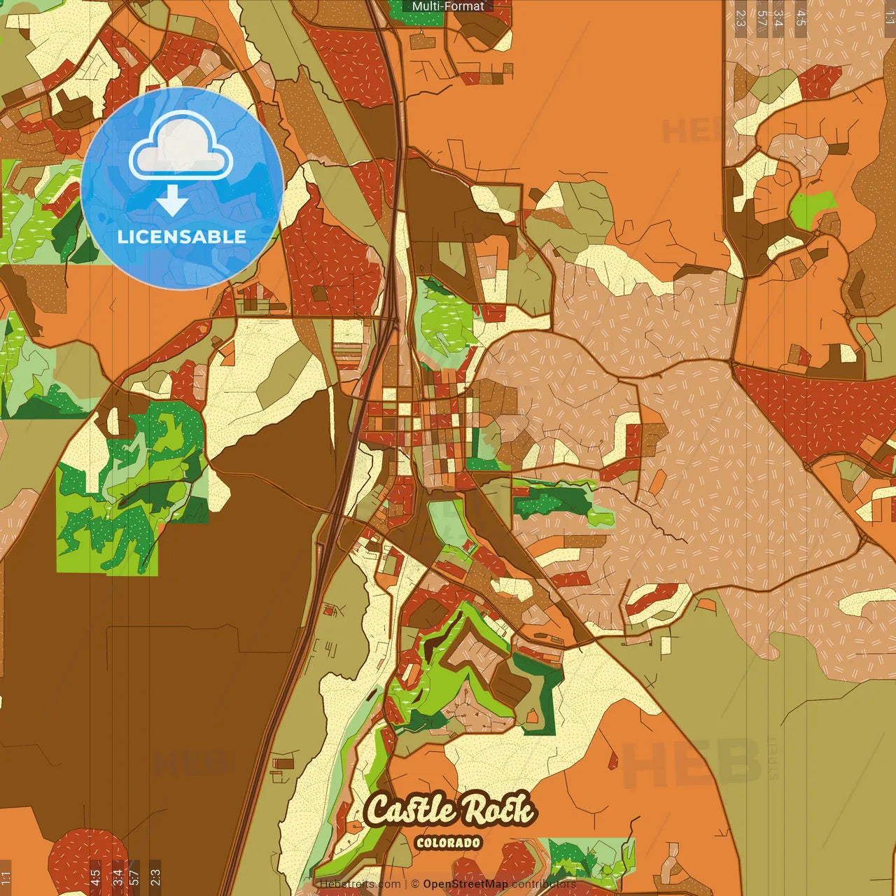 Castle Rock Colorado Farmhouse Poster Art Map Template