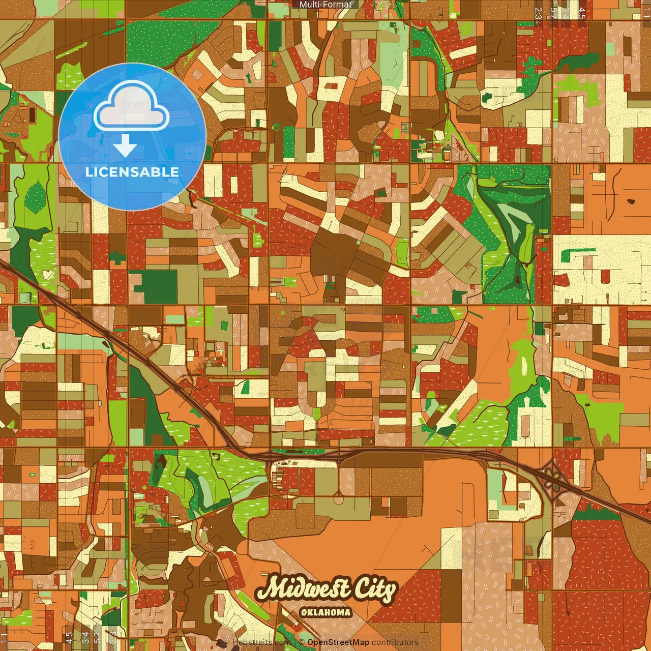 Midwest City Oklahoma Farmhouse Poster Art Map Template