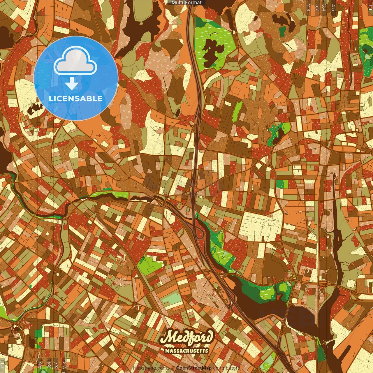 Medford Massachusetts Farmhouse Poster Art Map Template