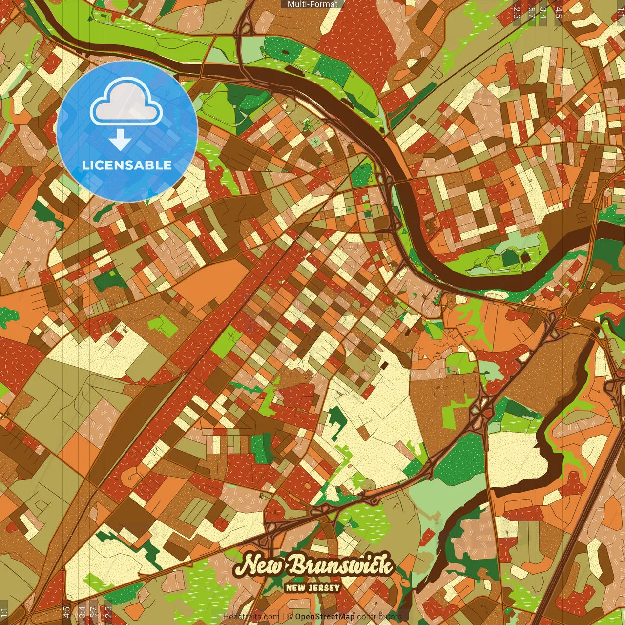 New Brunswick New Jersey Farmhouse Poster Art Map Template