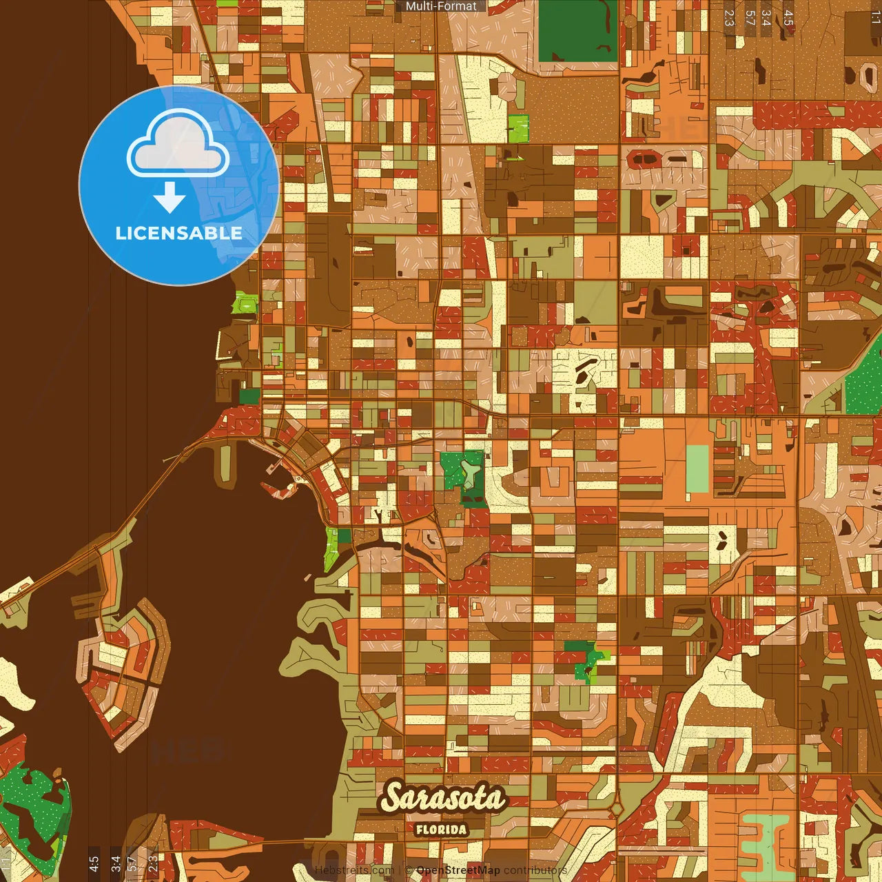 Sarasota Florida Farmhouse Poster Art Map Template