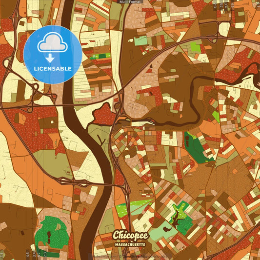 Chicopee Massachusetts Farmhouse Poster Art Map Template