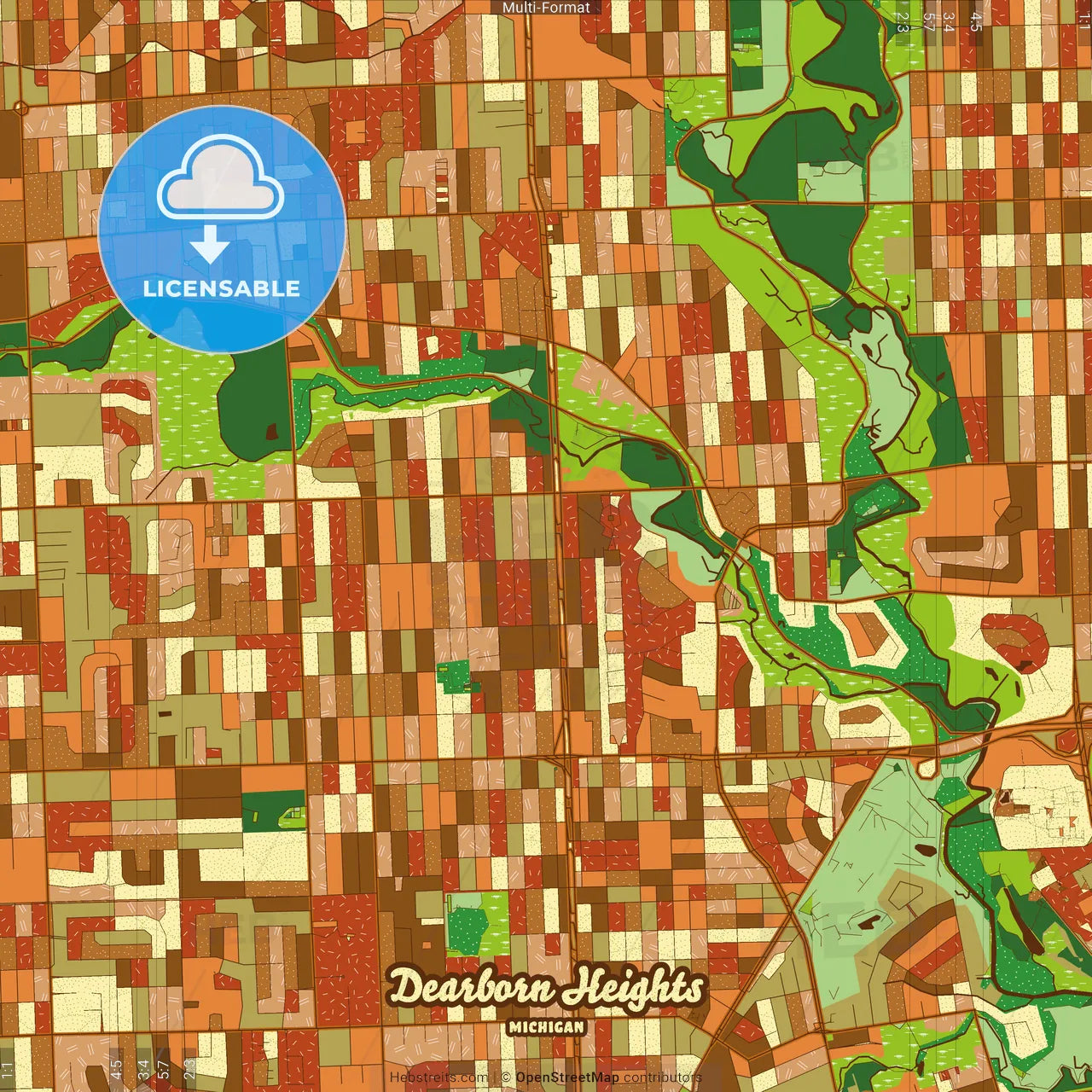 Dearborn Heights Michigan Farmhouse Poster Art Map Template