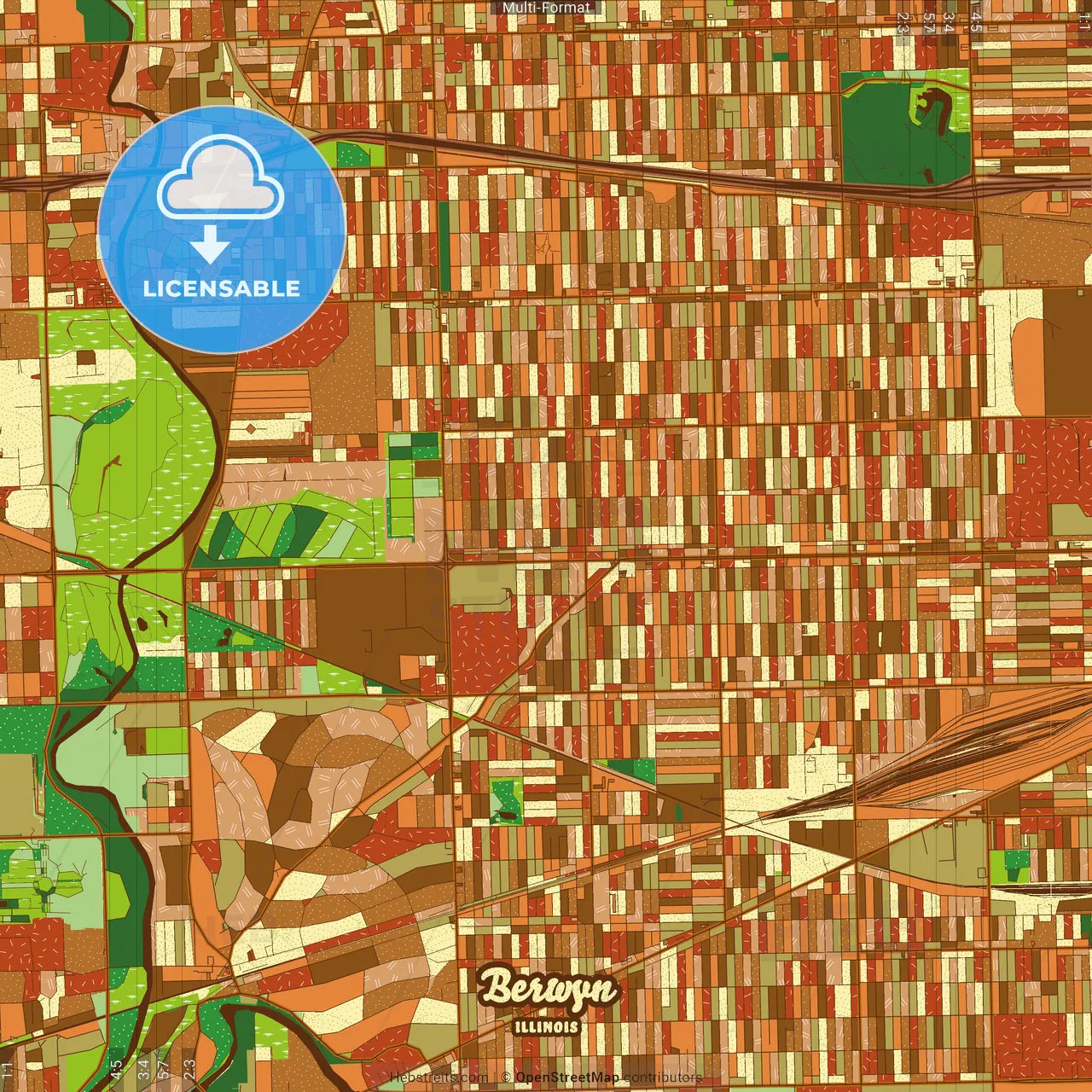 Berwyn Illinois Farmhouse Poster Art Map Template