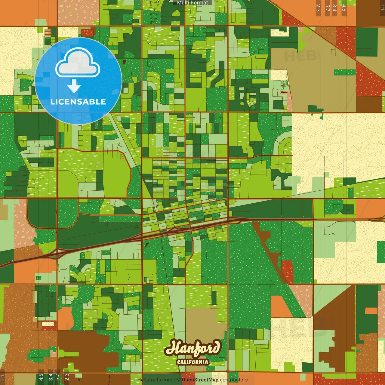 Hanford California Farmhouse Poster Art Map Template