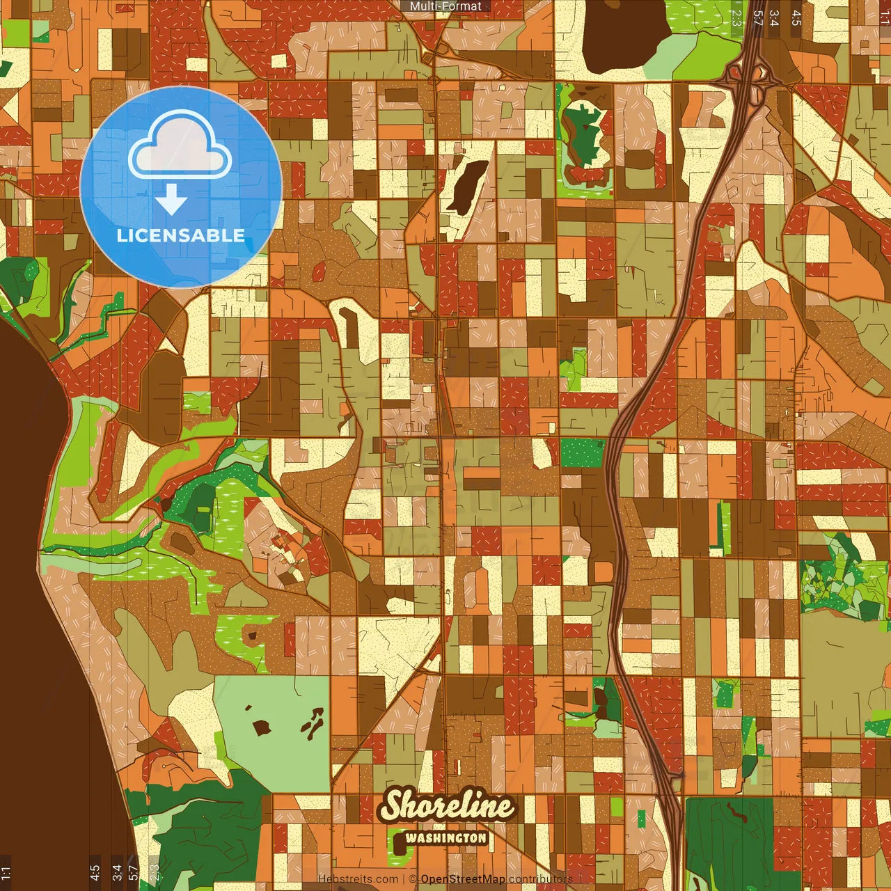 Shoreline Washington Farmhouse Poster Art Map Template