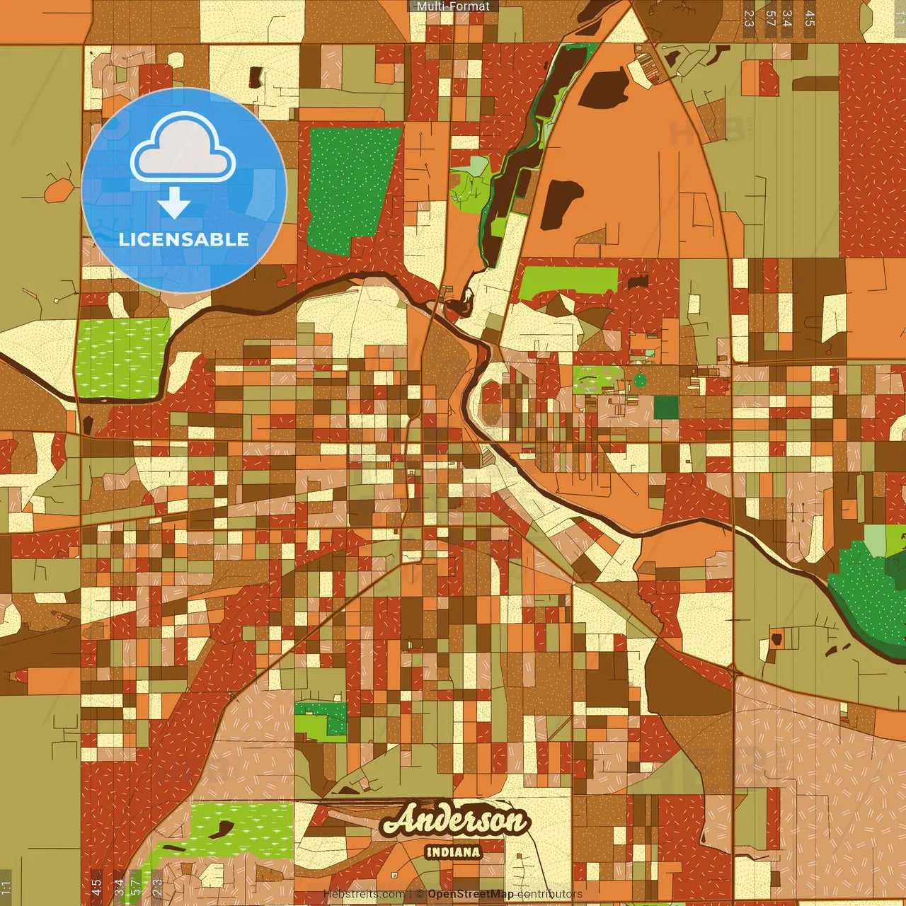 Anderson Indiana Farmhouse Poster Art Map Template