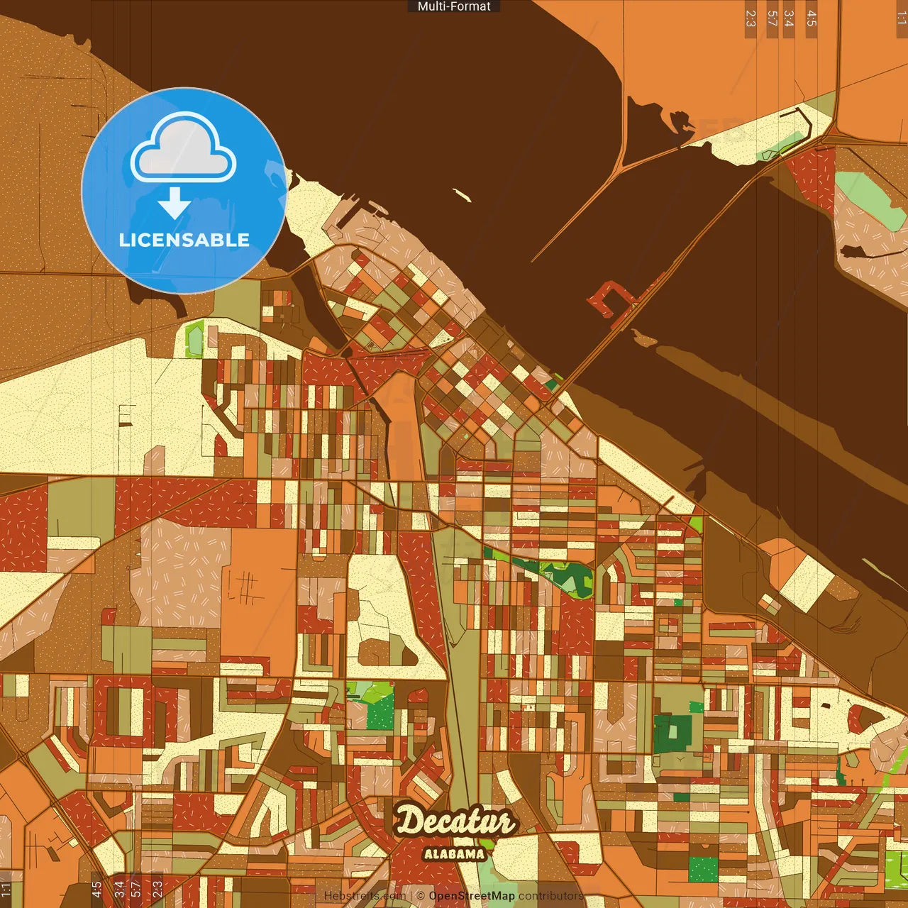 Decatur Alabama Farmhouse Poster Art Map Template