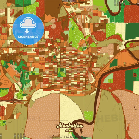 Manhattan Kansas Farmhouse Poster Art Map Template