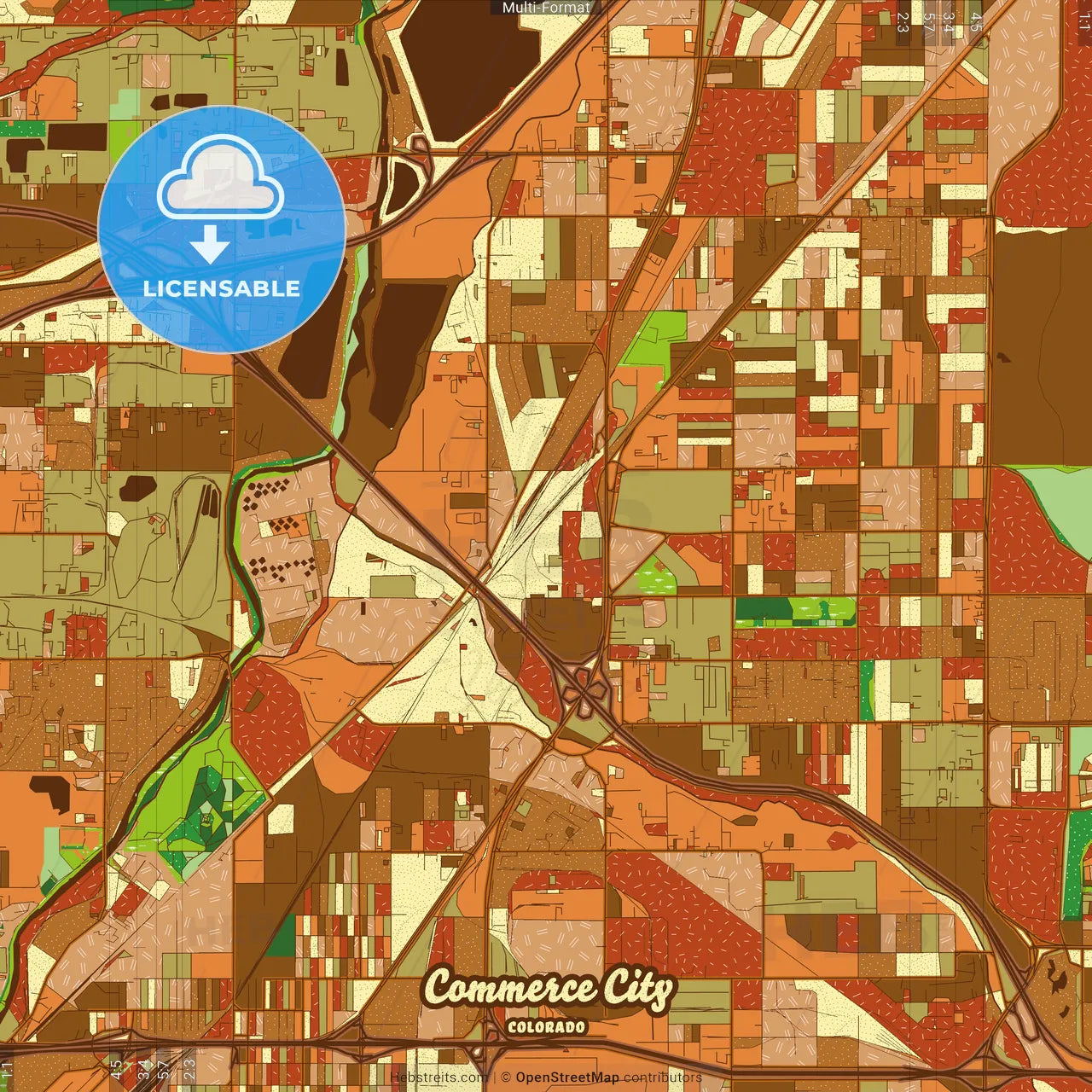 Commerce City Colorado Farmhouse Poster Art Map Template