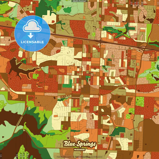 Blue Springs Missouri Farmhouse Poster Art Map Template