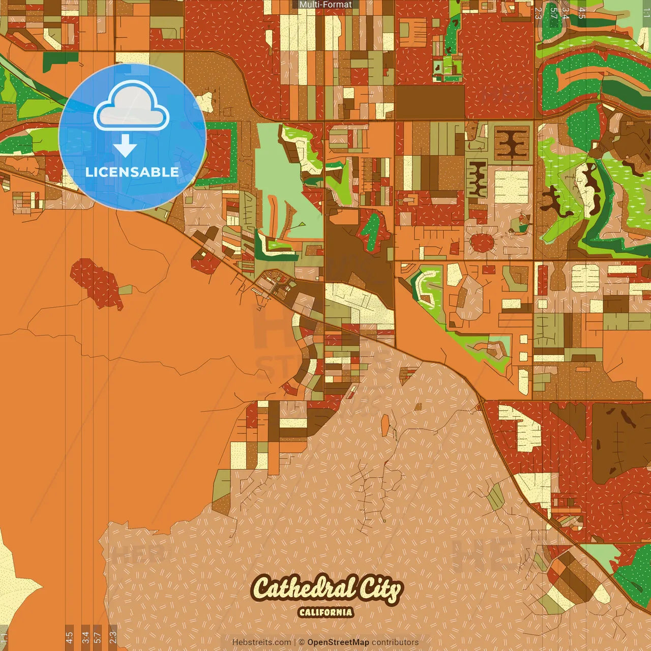 Cathedral City California Farmhouse Poster Art Map Template