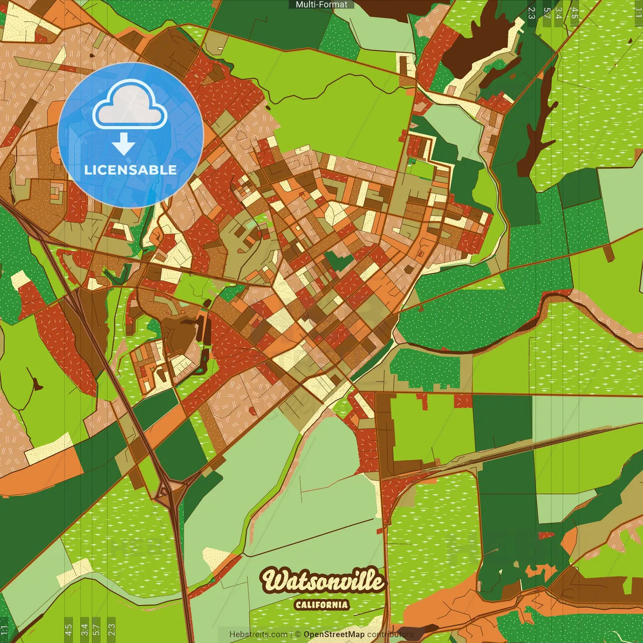 Watsonville California Farmhouse Poster Art Map Template