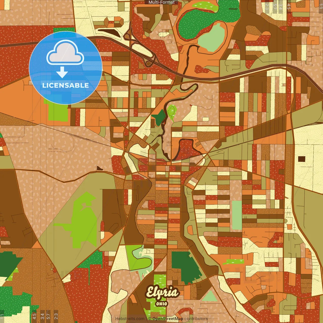 Elyria Ohio Farmhouse Poster Art Map Template