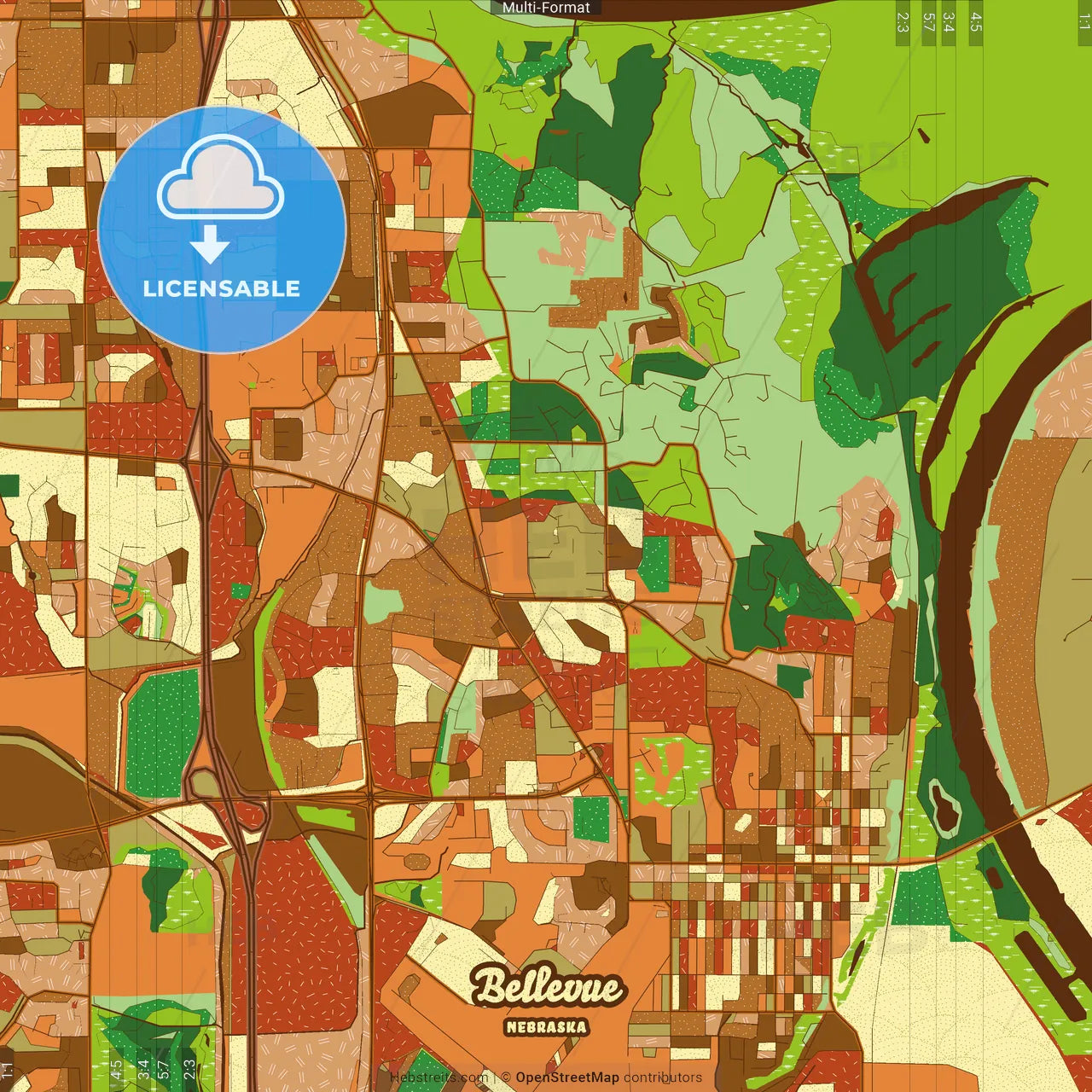 Bellevue Nebraska Farmhouse Poster Art Map Template