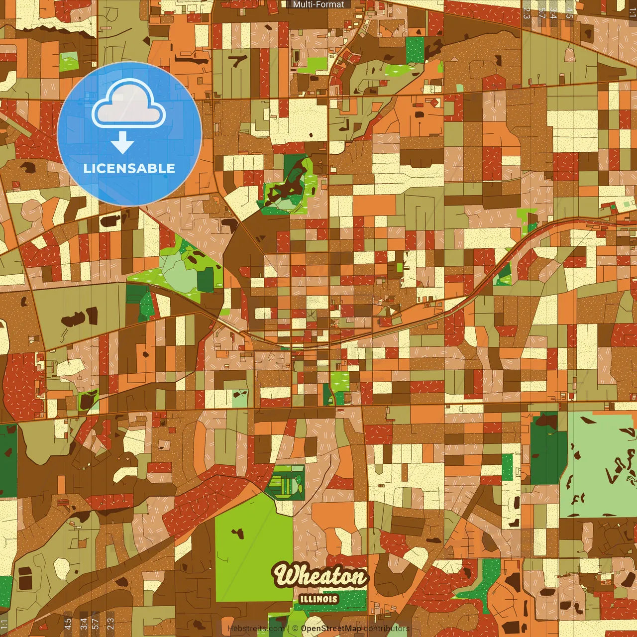 Wheaton Illinois Farmhouse Poster Art Map Template