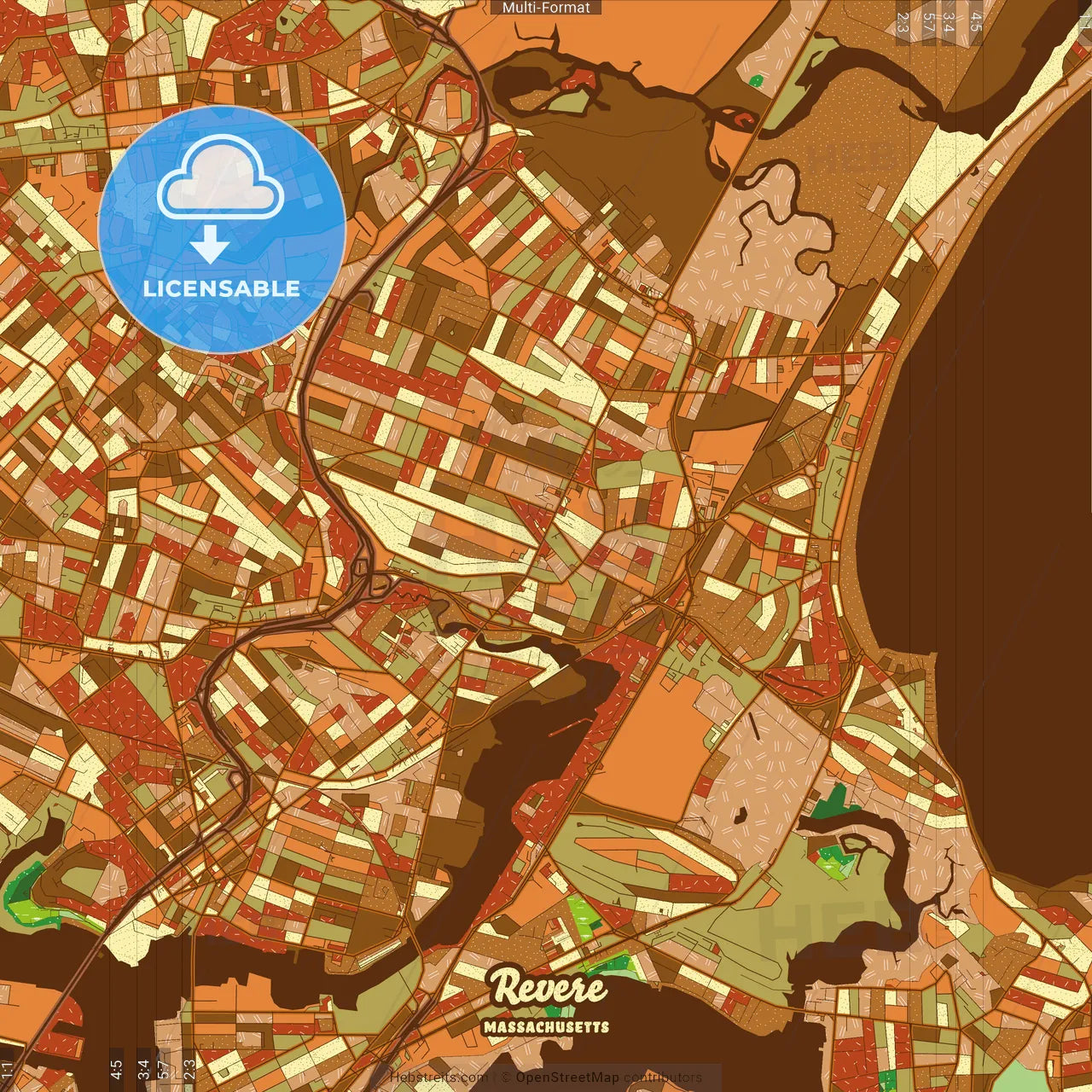 Revere Massachusetts Farmhouse Poster Art Map Template