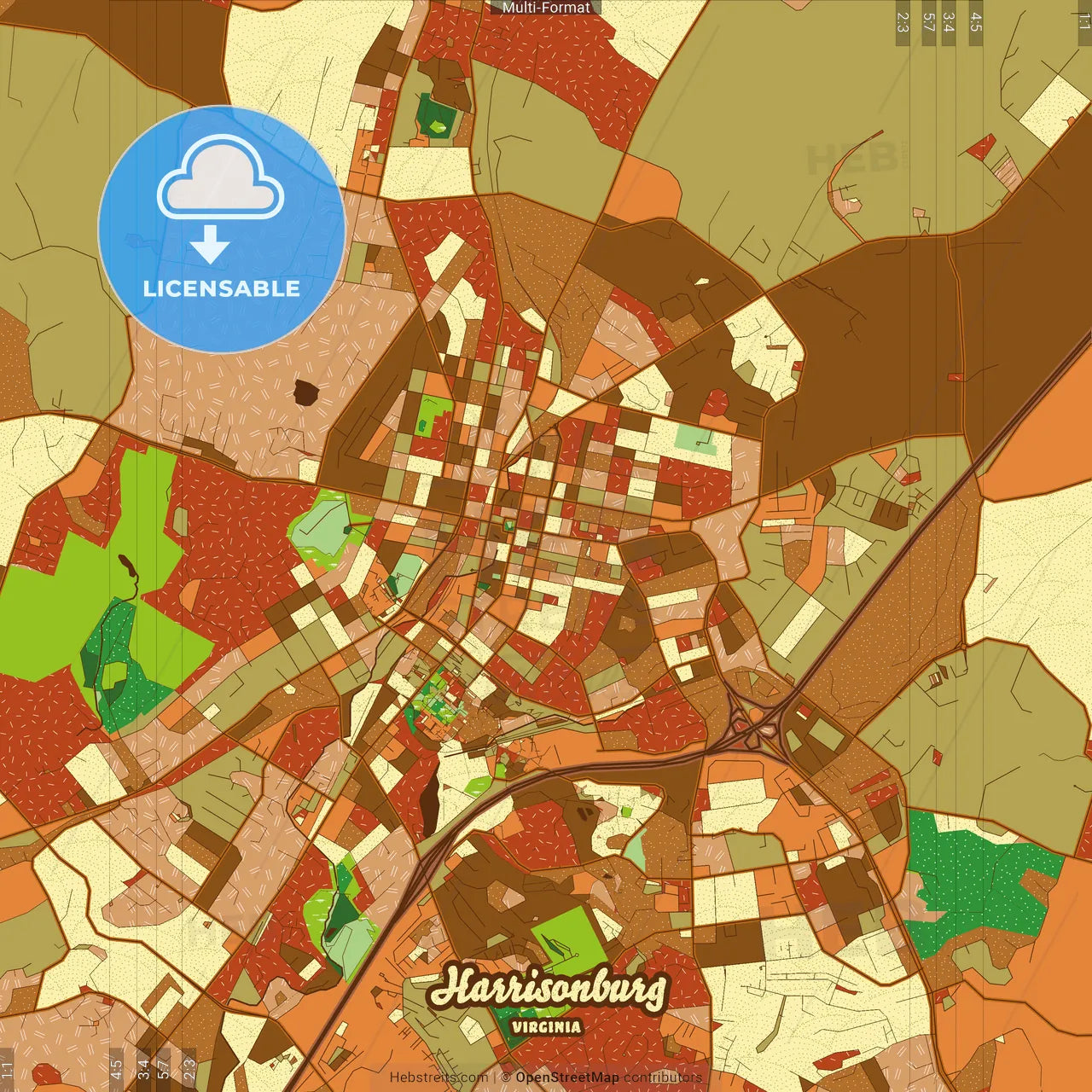 Harrisonburg Virginia Farmhouse Poster Art Map Template