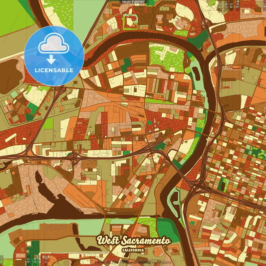 West Sacramento California Farmhouse Poster Art Map Template