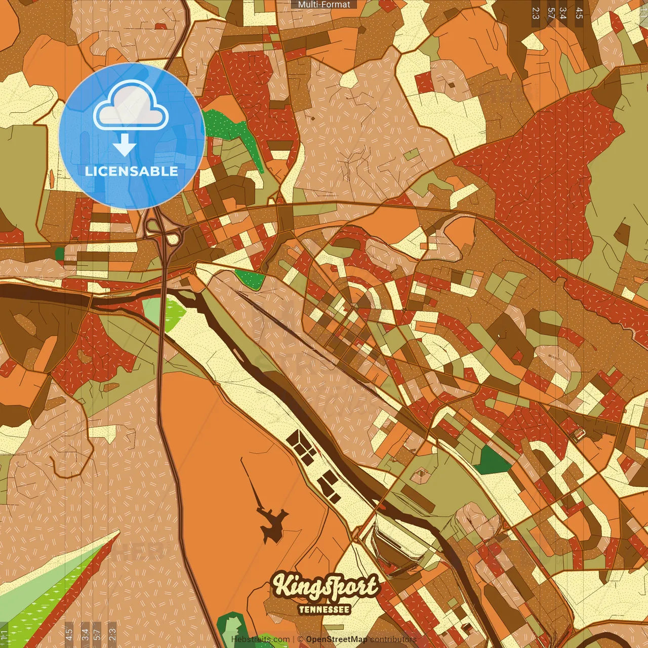 Kingsport Tennessee Farmhouse Poster Art Map Template